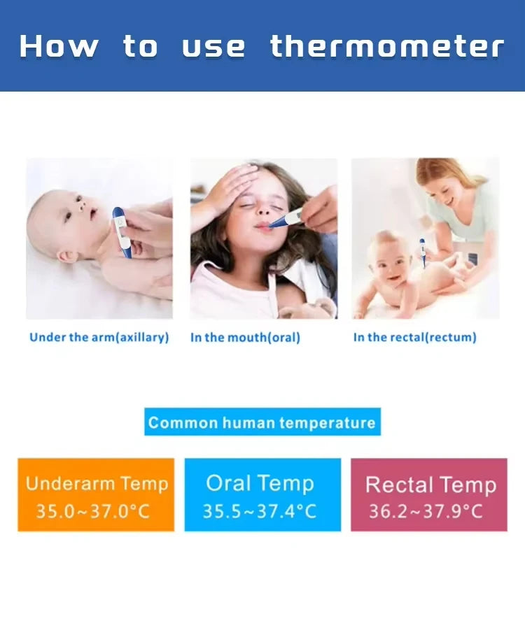 1pc Fast Measurement Digital Oral Thermometer Flexible Tip Human Body Temperature Accurate Fever Detection For  Adults
