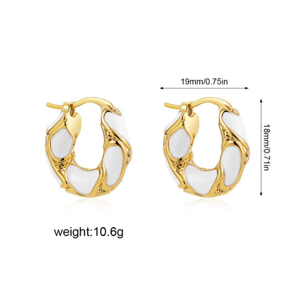 Trendy Enamel Color Metal Texture Small Hoop Earrings for Women Gold Plated Statement Ear Buckle