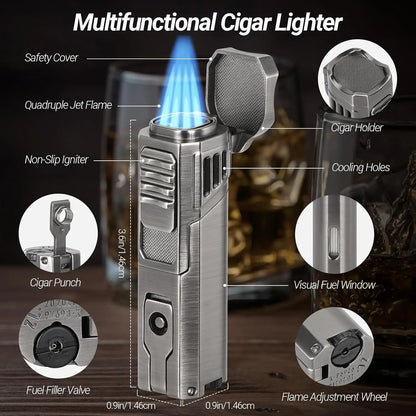 Cigar Travel Humidor and Cigar Lighter Set, Portable Cigar Case with Humidifier Hygrometer, Cutter Cigar Cutter