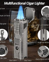 Cigar Travel Humidor and Cigar Lighter Set, Portable Cigar Case with Humidifier Hygrometer, Cutter Cigar Cutter