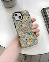 Romantic Wildflower Boho Embroidery Phone Case for iPhone 16 15 Pro Max Plus – 2 in 1 Hard Protection