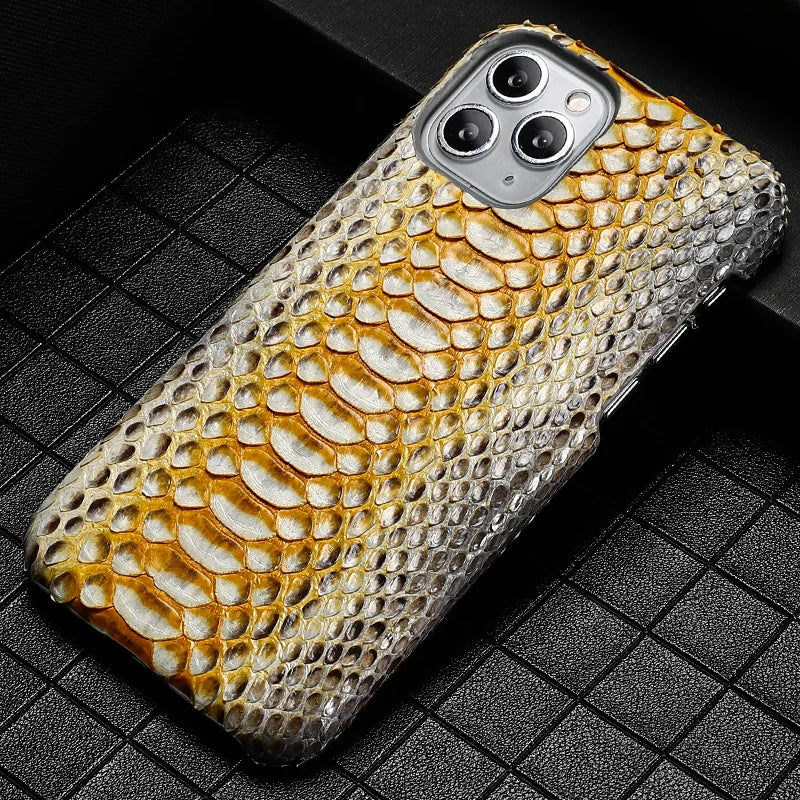 100% Genuine Python Leather Phone Case For iPhone 16 15 14 Pro Max 16Pro Plus Luxury Shockproof Protect Back Cover