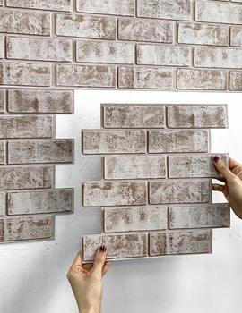 10Pcs 3D Whitewash Brick Peel and Stick Wall Tile Self Adhesive Faux Brick Wall Panel 3D Wall Sticker Backsplash Tile Sticker