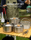 A Style Outdoor Stainless Steel 5pcs Camping Tourism Family 5L Portable Picnic Soup Frying Steaming Household