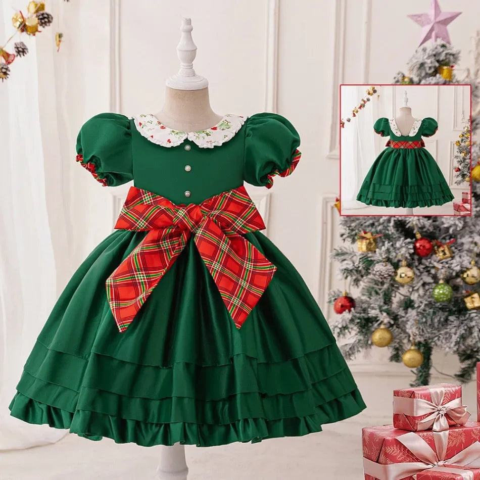 2Pcs Luxury Sequined Princess Christmas Dress for Girls Xmas Children's Cake Tiered Gala Formal Occasion Elegant Party Dresses