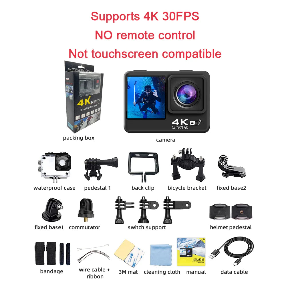 Action Sports Camera 4K Action Cam Pro Touchscreen Helmet Motorbike Helmet Cameras Video Recording Outdoor Waterproof WiFi