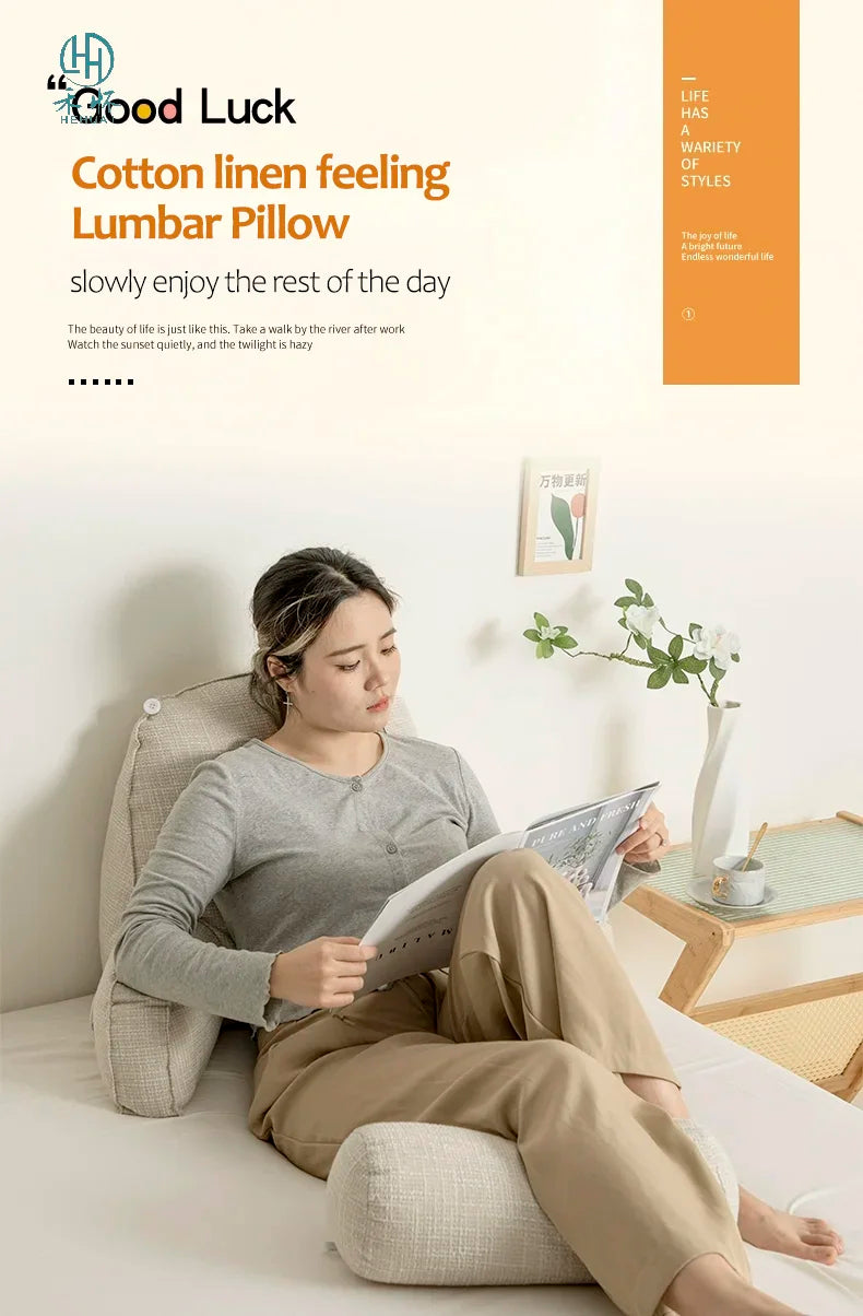 Reading Study Pillow,Bed Wedge with Arms and Pockets Bolster Back Support, Lumbar for Sofa,Office Chair Decorative Pillow
