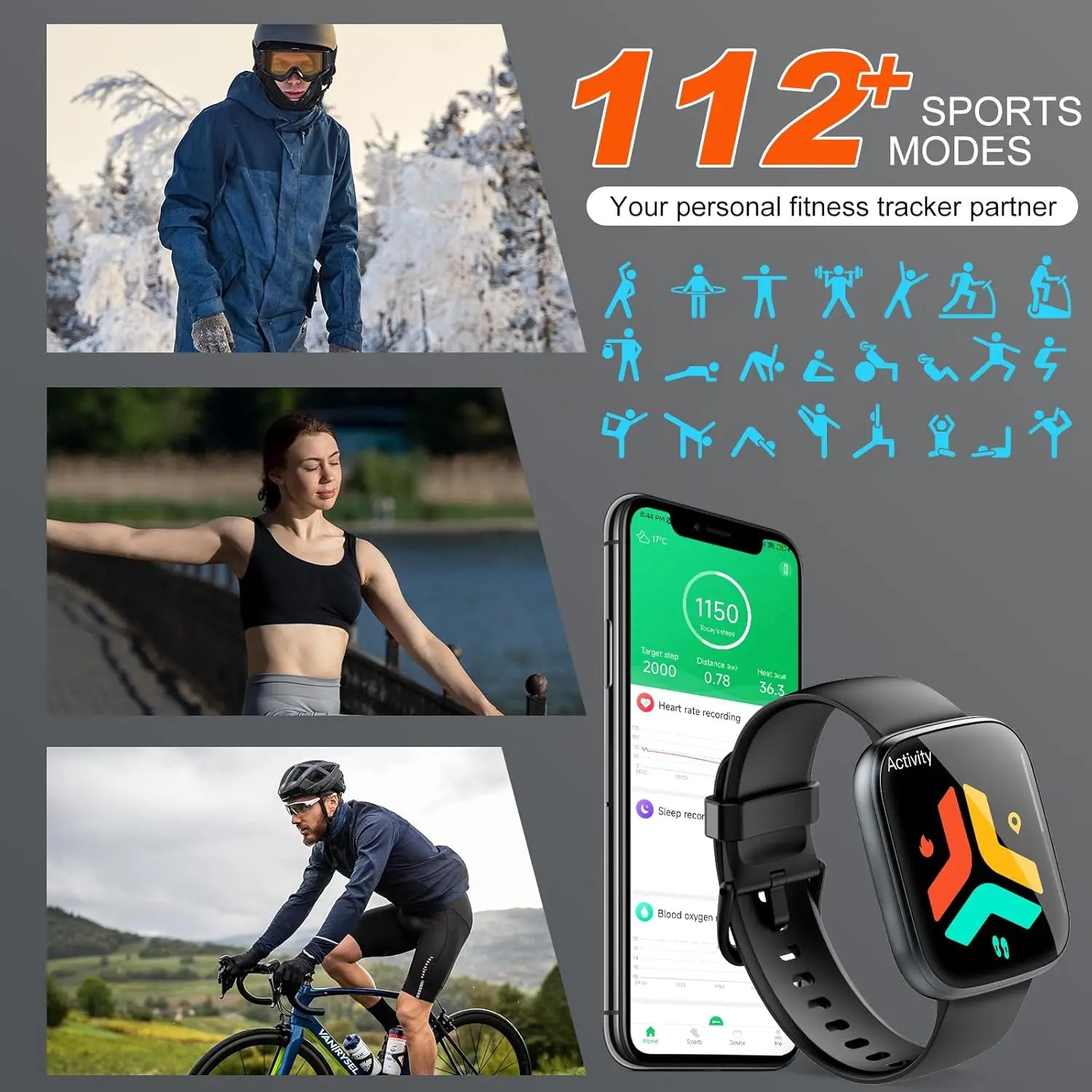 1.95'' Multifunctional Smart Watch Fitness Sports Bracelet Sleep Monitor IP68 Waterproof T80 Smartwatch