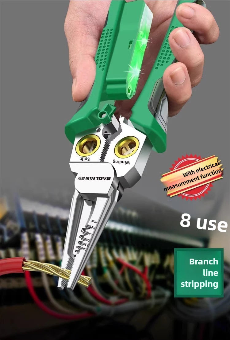 Multifunctional Wire Stripper Electrician's Pliers 8-in-1 Stainless Steel Needle-nose Pliers with Wire Measuring Hand Tools