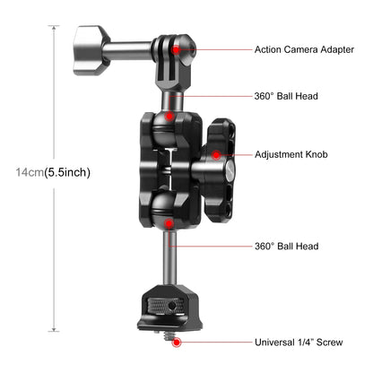 Magic Arm Multi-way Ball Aluminum Alloy Mount for Gopro/ DJI Action Camera Accessories & 1/4 Screw Hole Equipments