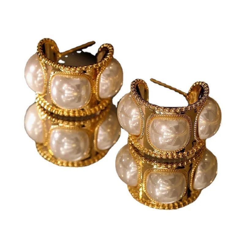 Jewelry Elegant Style Hoop With Simulated Pearl Earrings