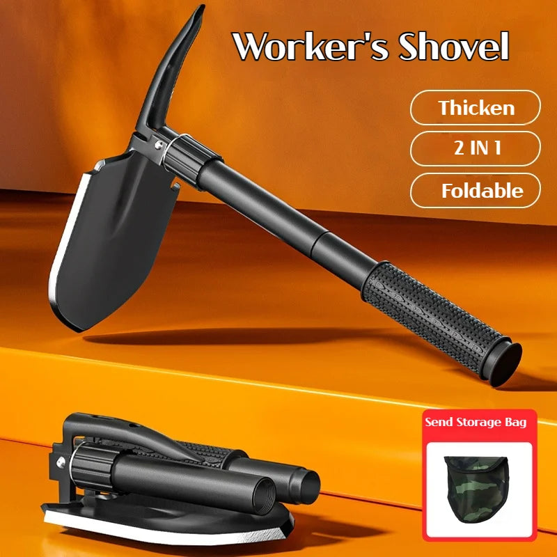 1pc Multifunctional Tactical Folding Shovel Survival Spade Saw Pickaxe Collapsible Engineer Shovel Stainless Steel