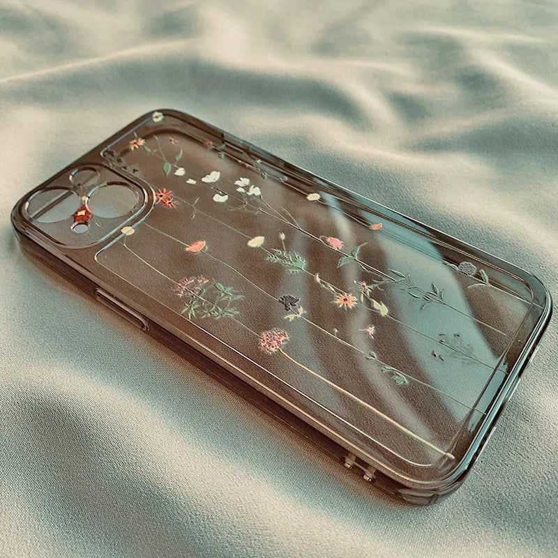 Flower Clear Phone Case for iPhone 16 15 14 Pro Max 15 14 16 Plus Mini Transparent Shockproof Back Cover