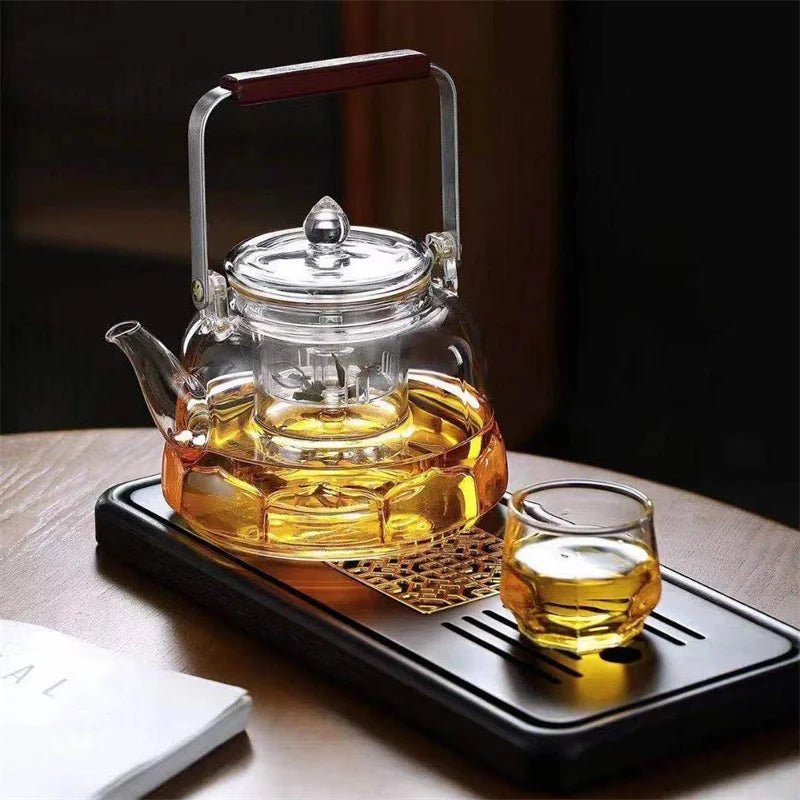 1000ml Lotus Shape Heat-resistant Glass Teapot With Tea Strainer Infuser  Steaming and Boiling Flower Puer Kungfu Beam Tea Pot