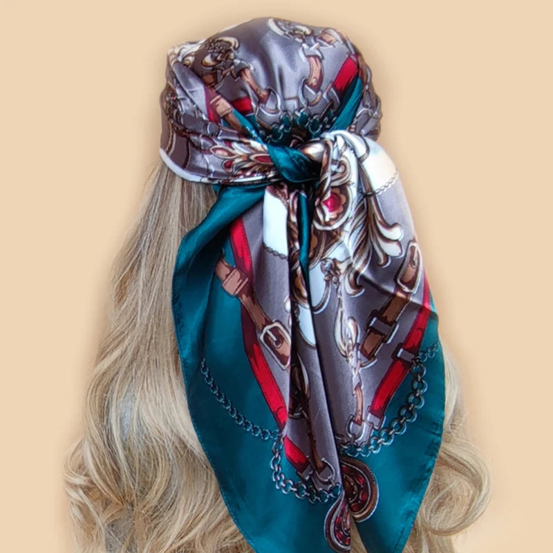 Retro Women Silk Scarf Bandanna Fashion Bohemian Pattern Square Hijab Lady Wrap Headband foulard muffler