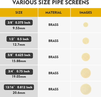 200pcs Brass Pipe Screens, Metal Pipe Filter Screen with Storage Box