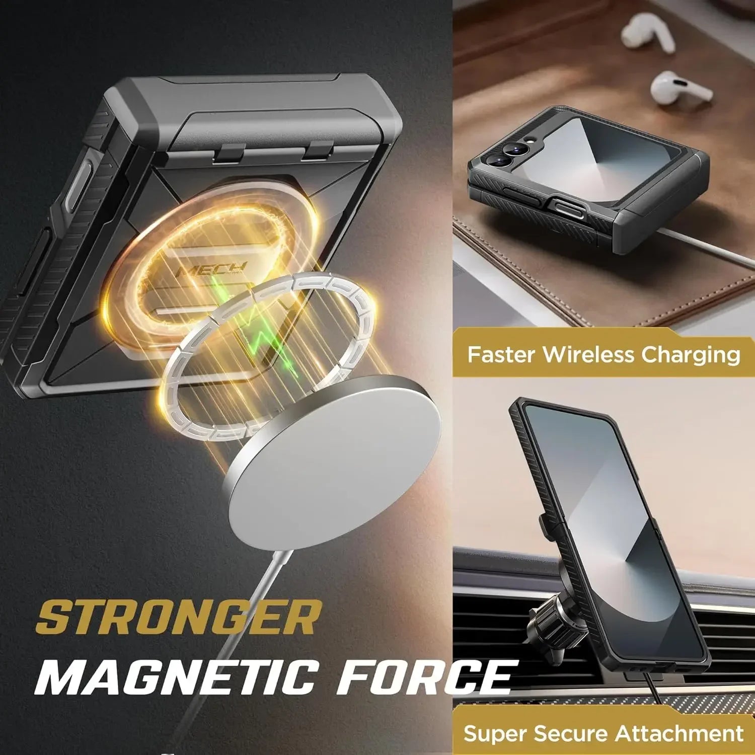 For Z Flip 7 FE/Z Flip 6 Cases Built-in  Ring Stand with Magsafe Full Coverage Hinge Protection Screen Protector Cover