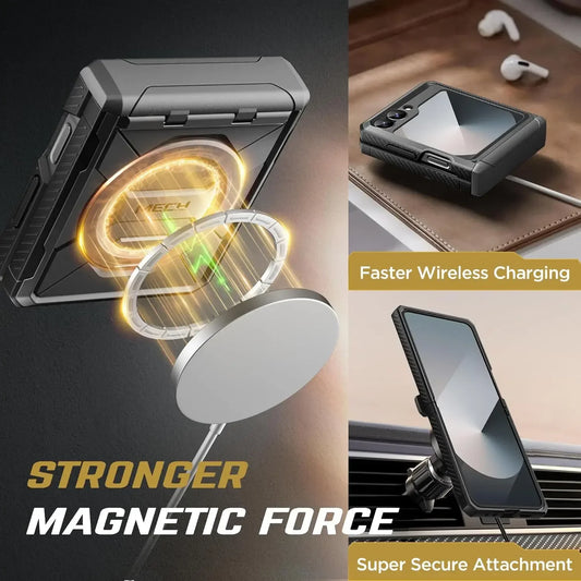 For Z Flip 7 FE/Z Flip 6 Cases Built-in Ring Stand with Magsafe Full Coverage Hinge Protection Screen Protector Cover
