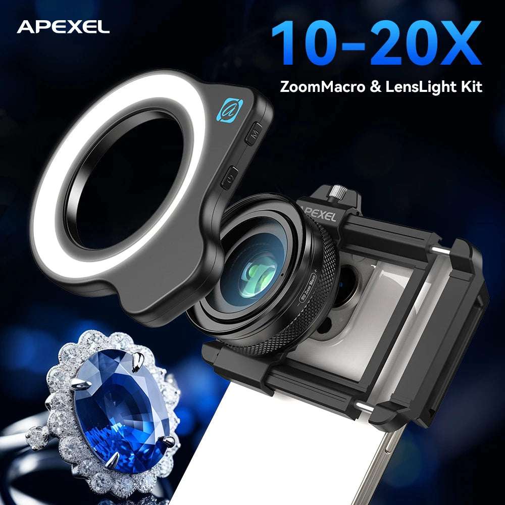 10X to 20X Adjustable Zoom Macro Phone Lens with LED Fill Light
