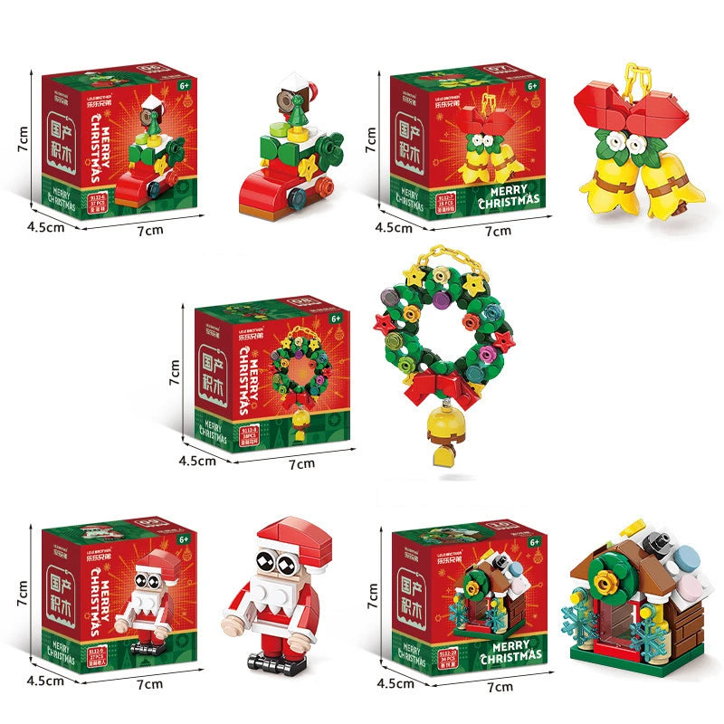 DIY 8in1 Lights Christmas Elk Deer Santa Claus Train Architecture Store Street View Xmas Tree Snow House Building Block Kit Toy