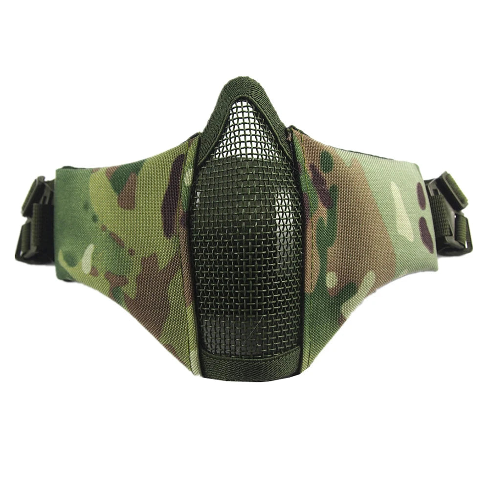 Tactical Half Face Airsoft Mask Foldable Metal Mesh Double Ribbon Adjustable CS Wargame Hunting Paintball Protective Masks