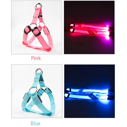 Adjustable LED Dog Harness No Pull Small Medium Glowing Nylon Breast-Band Night Safety