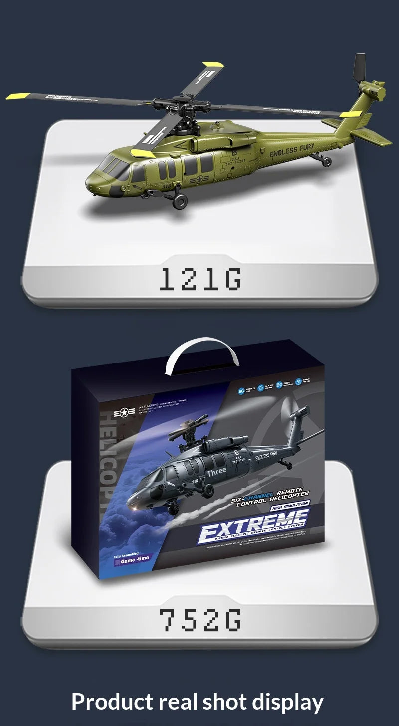 Six Channel Remote Control Military Helicopter With Simulated Stunt Design