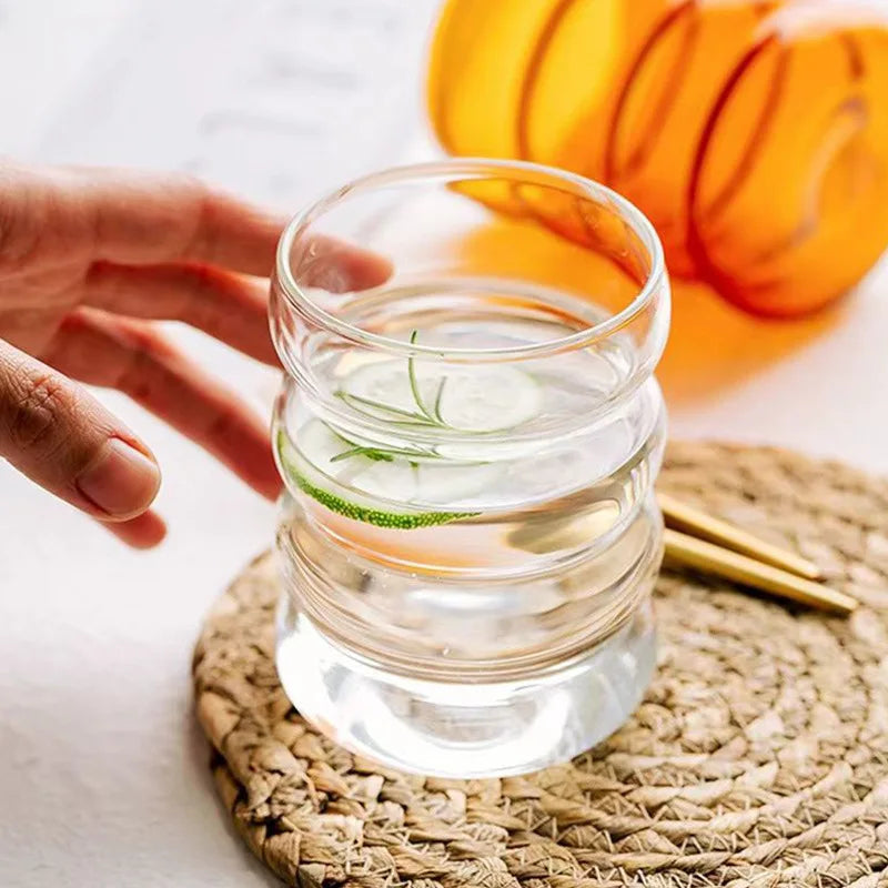 1/2pcs Beverage Glasses With Straws Glass Cups clear Ripple Drinking Glasses for Juice Beer Wine Champagne Cocktail 350/500ml