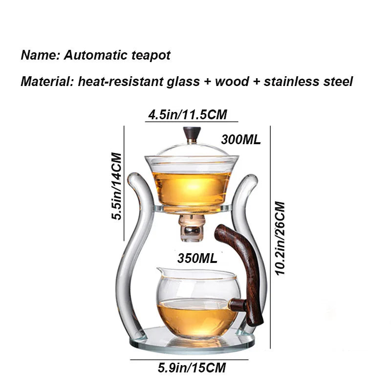 Automatic Lazy Kungfu Glass Tea Set  Rotating Cover Bowl Household Heat-Resistant Teapot Glass teapot
