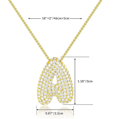 Sparkly Zircon Letter Initial Necklace for Women Box Chain Gold Plated Balloon Bubble A-Z Pendant Necklaces