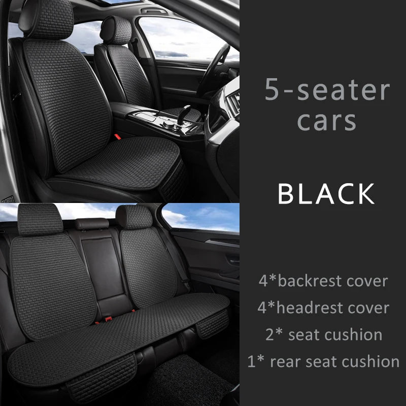 Karcle Car Seat Cover Full Set Front Rear Linen Car Cushion Breathable Universal Seat Pad Auto Protector Mat Interior Accessory