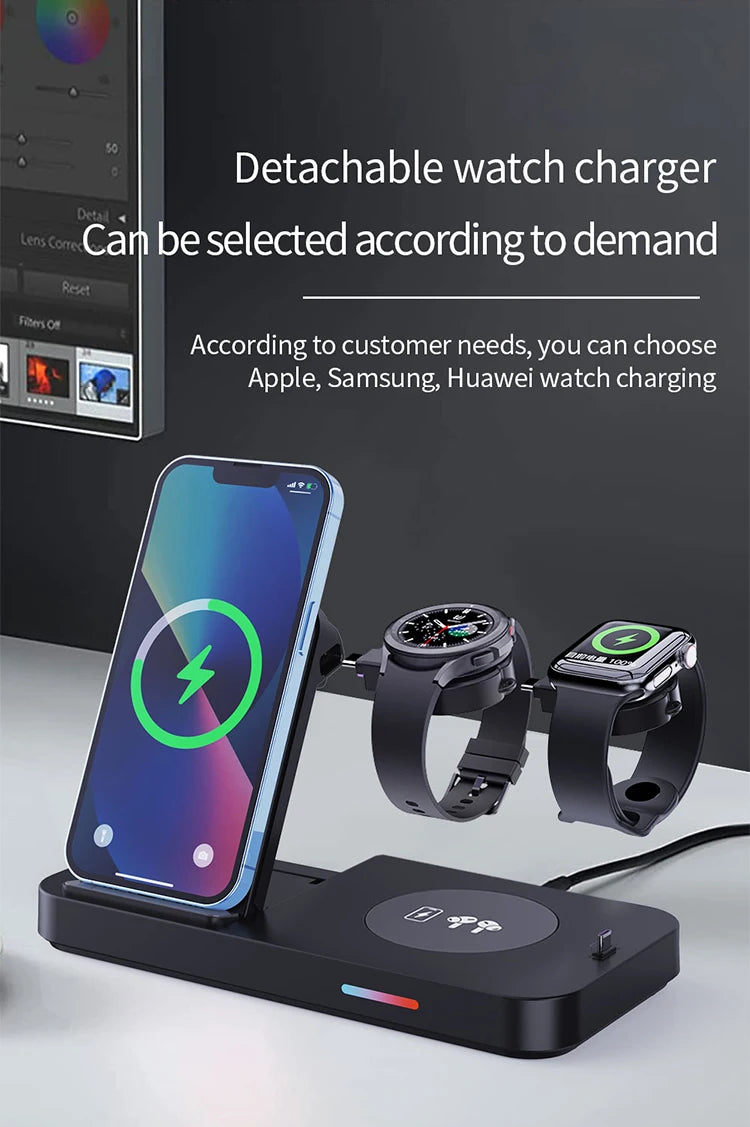 3 in 1Wireless Charger Stand Fast Charging Dock Station Type C For Watch Huawei iPhone 15 14 13 12 Pro Max Earbuds