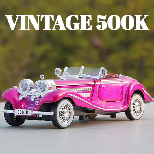 1:32 500K 300SL Vintage Car Model Toy Shock Absorption Alloy Diecast Vehicle Models Sound Light Pull Back Collection Gifts