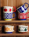 Japanese Flower Coffee Mug Set Retro Ceramic Milk Oats Mug Office Water Handgrip Cup Kitchen Party Drinkware Set 300ml