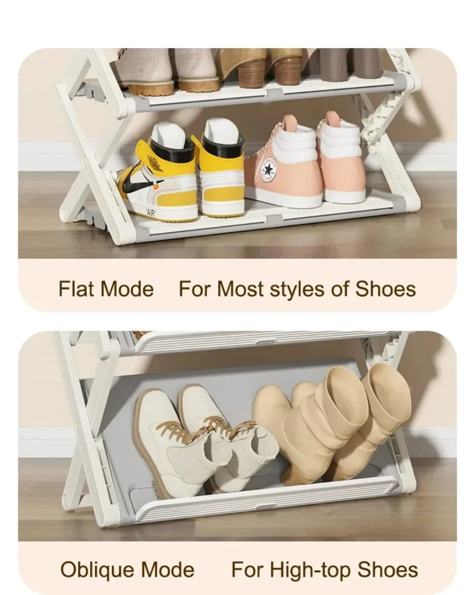 Foldable Shoe Rack X-Shaped 3/4 Layers Shoes Shelf Household Space Saving 2 Modes Multi-Functional Integrated Narrow Shoe Rack