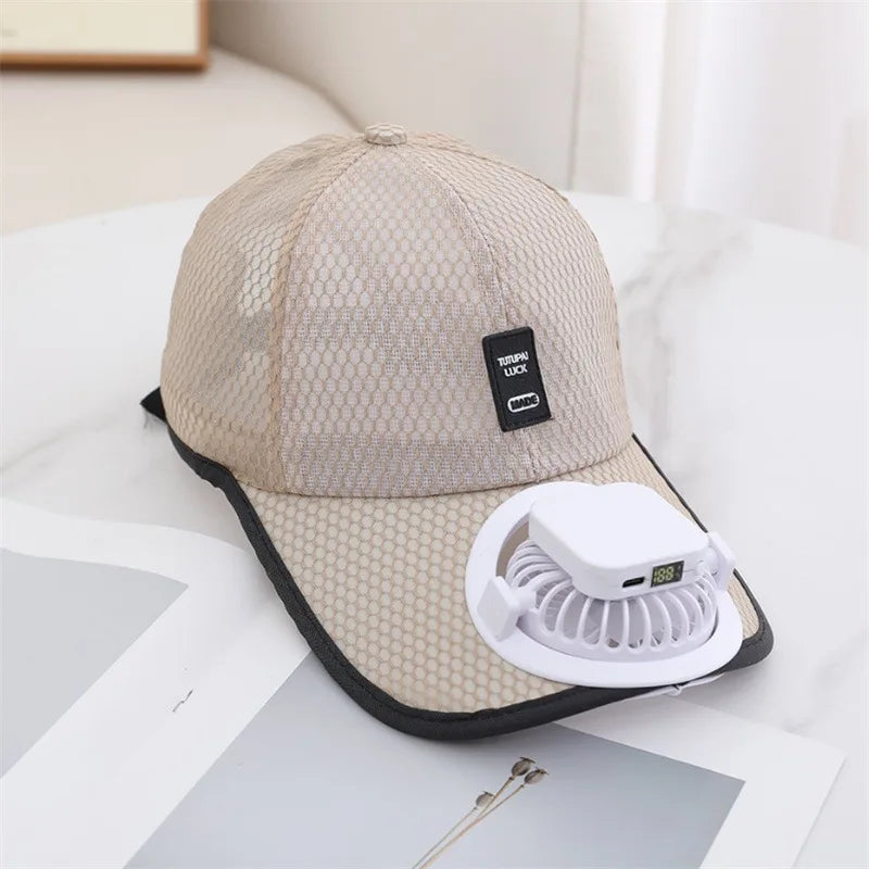 Mesh Solar Fan Baseball Cap With Adjustable Fit