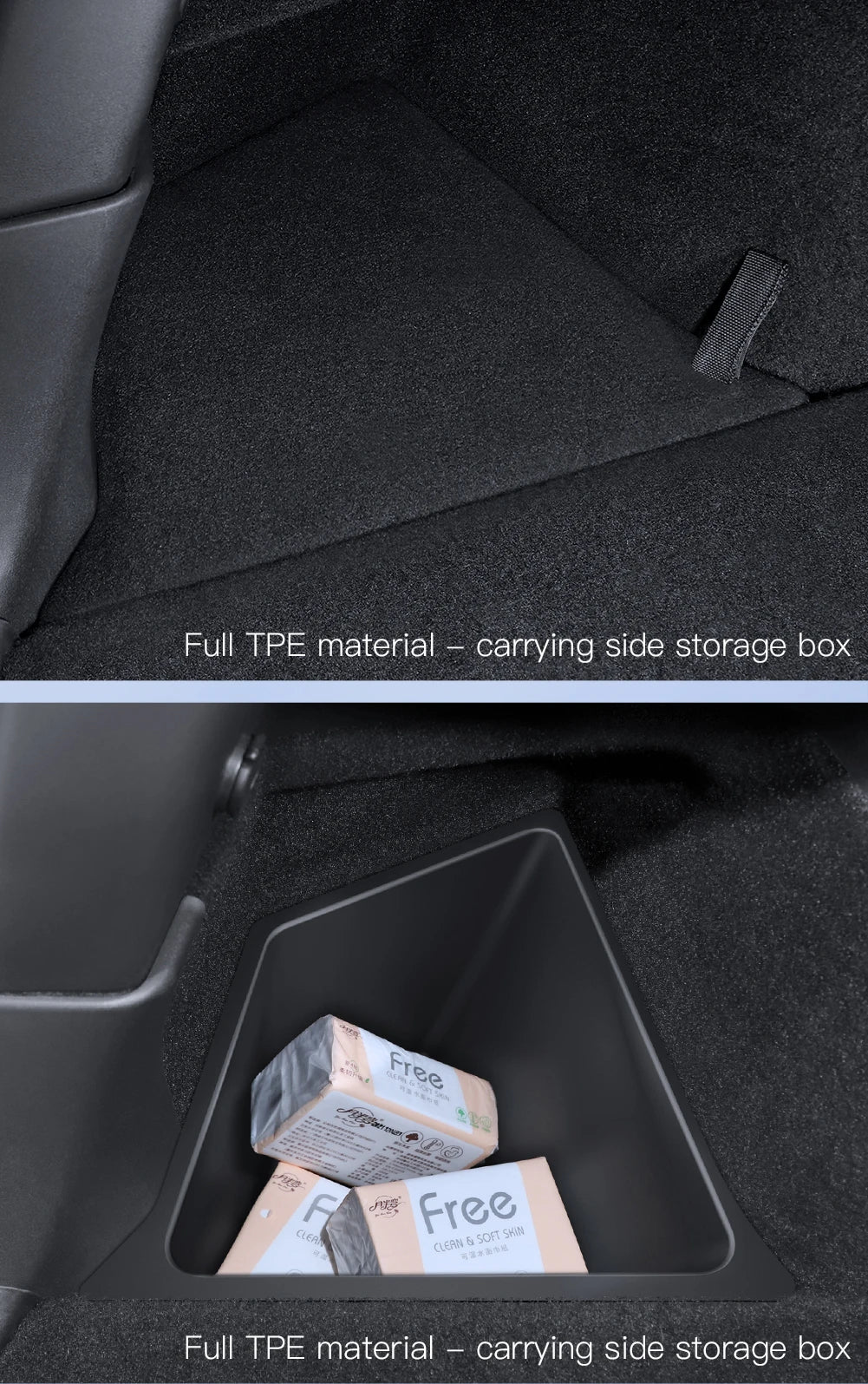 Trunk Side Storage Box Organizer for Tesla Model Y Juniper 2025 2026 Flocking TPE Partition Mat
