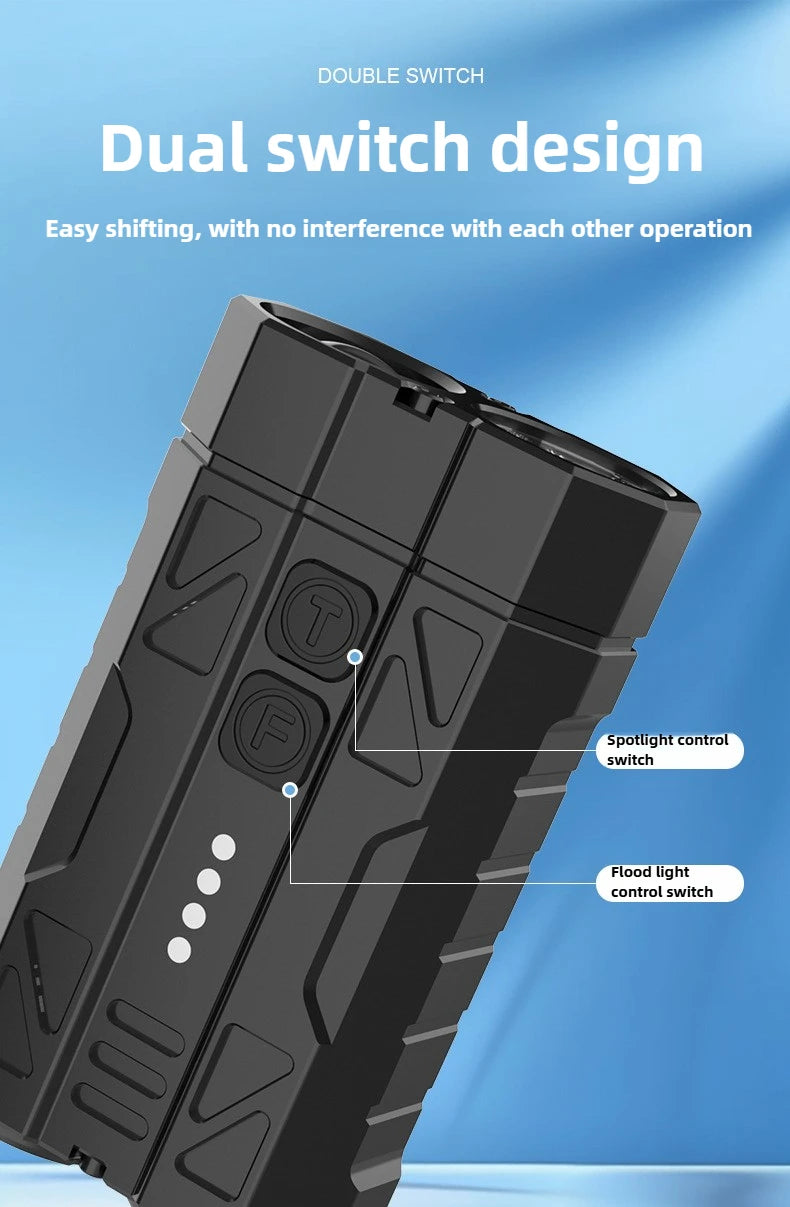 EDC-2 Portable LED Flashlight 2000LM Rechargeable Dual Switch Torch with Power Display