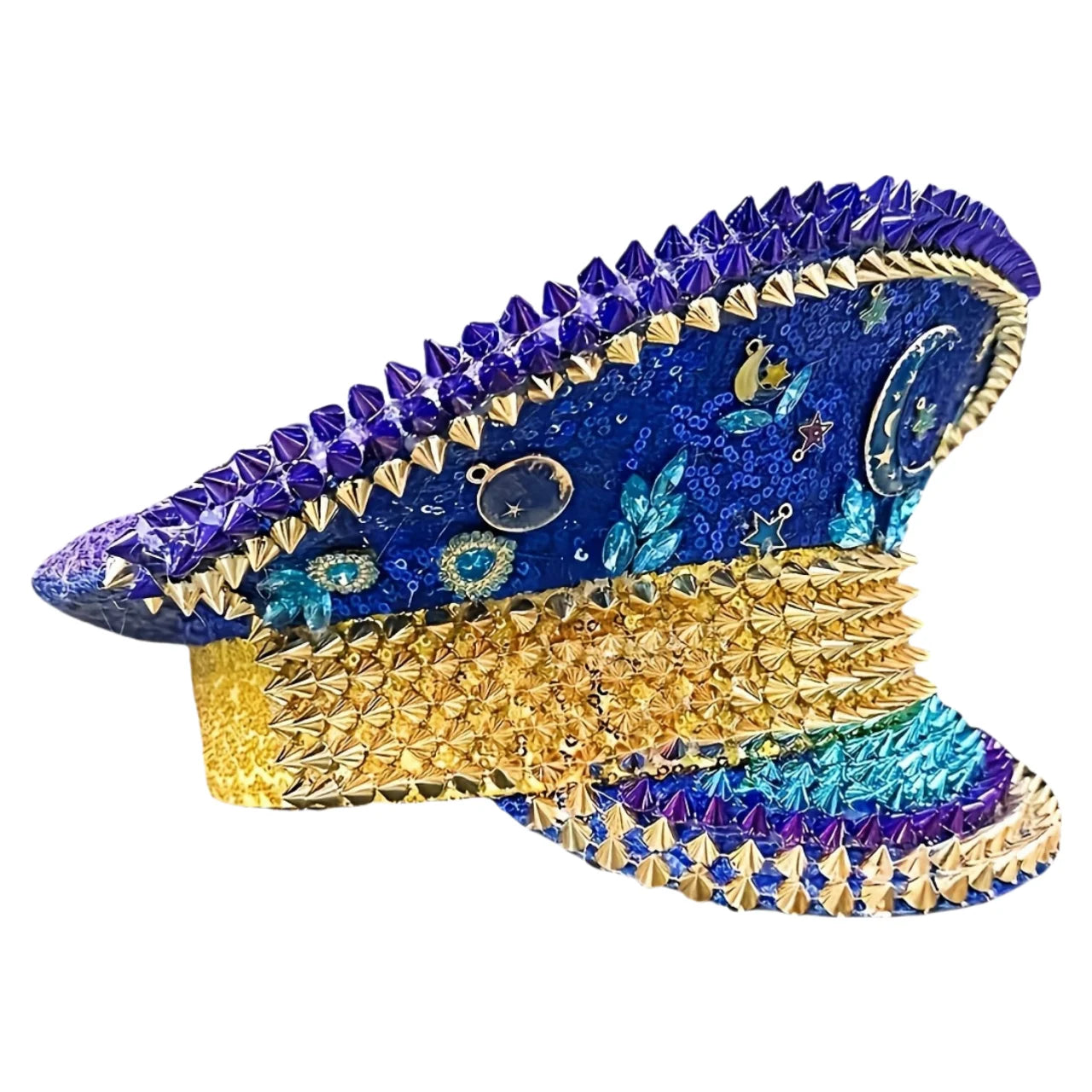 Ramadan Festival Captain Hat Moon Blue Gold Rivet Unisex Adult Military Cap Rhinestone Hen Do Hat Steampunk Masquerade Party