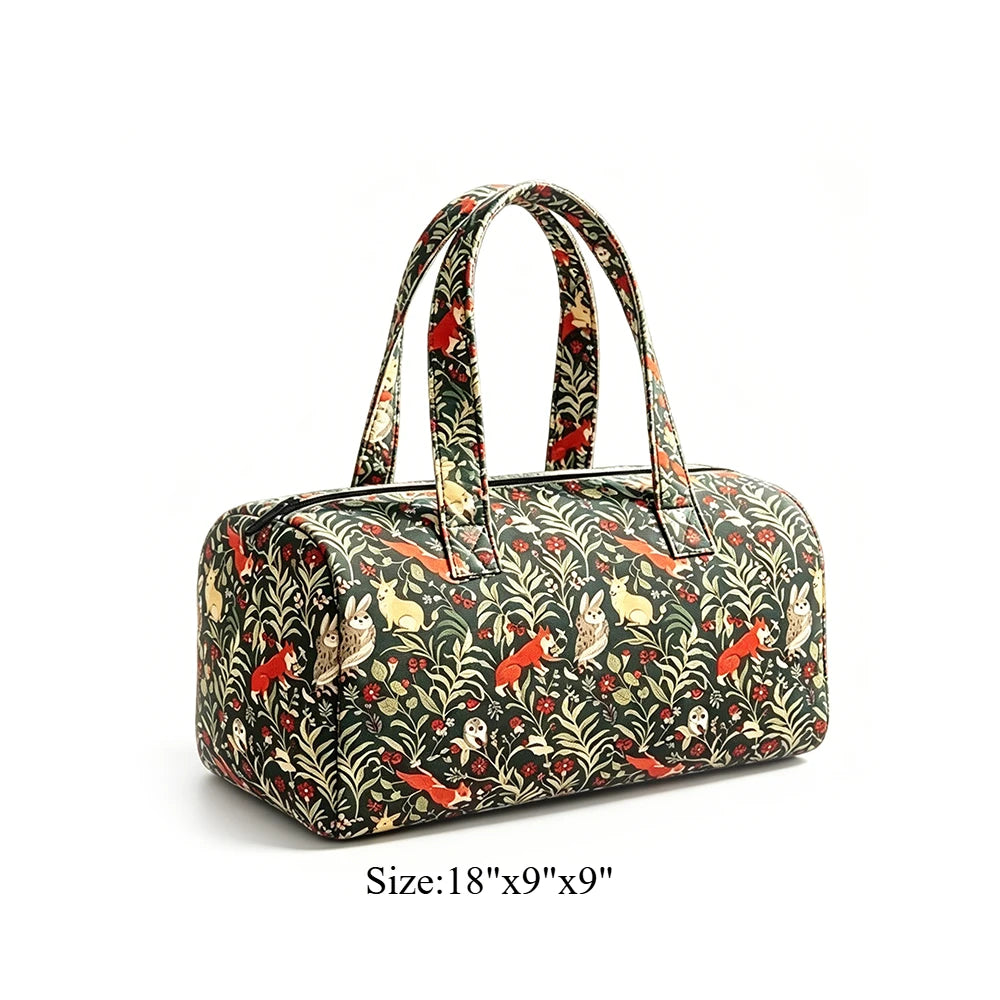 Animal Cow Floral Print Quilted Duffel Bag Weekender Travel Bag Lightweight Overnight Carry On Luggage for Gym Sports Getaway