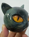 Cat Head Statue - Elegant Marble-like Glossy Resin Sculpture with Golden Eyes & Black Marble Texture,Desktop Decor for Home/Offi