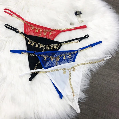 Customized Crystal Letters Name Thong Waist Chain Women Personalized Lace Underwear Bikini G-String Jewelry Gift Briefs