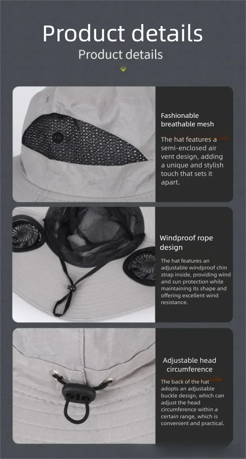 Wide Brim Solar Fan Hat With Dual Fans And USB Charging
