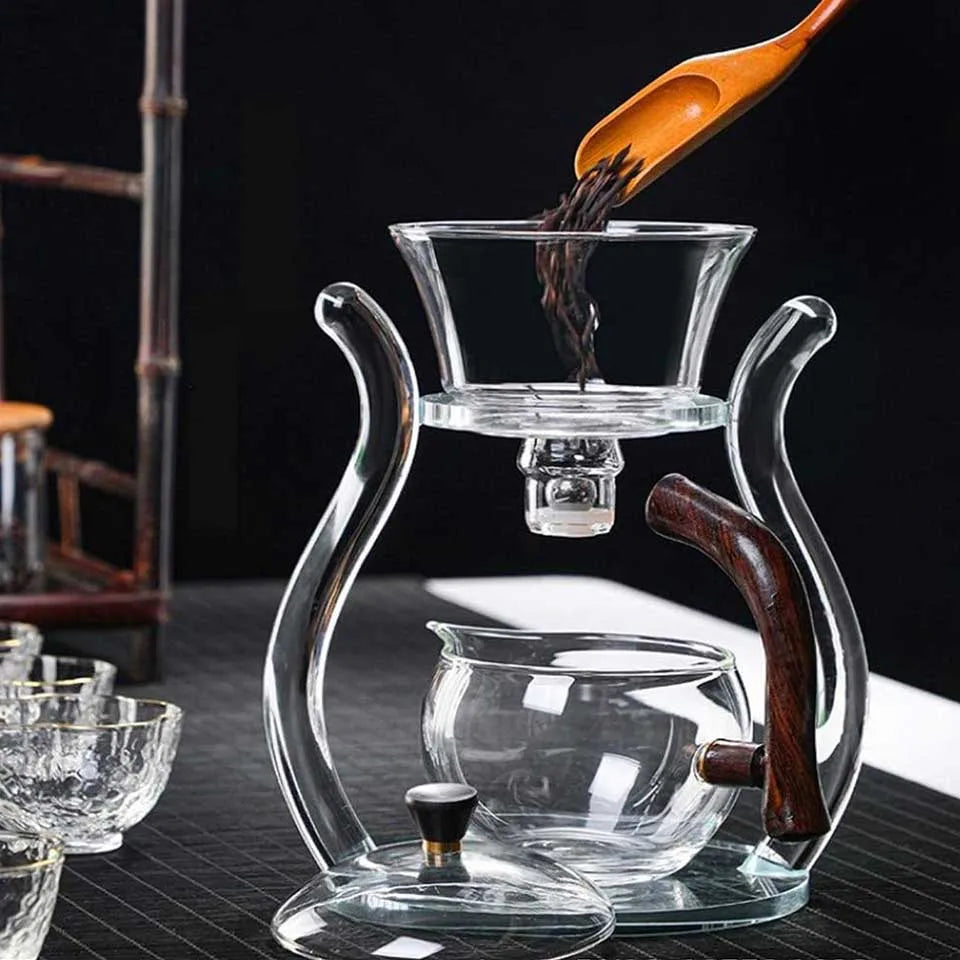 Automatic Lazy Kungfu Glass Tea Set  Rotating Cover Bowl Household Heat-Resistant Teapot Glass teapot
