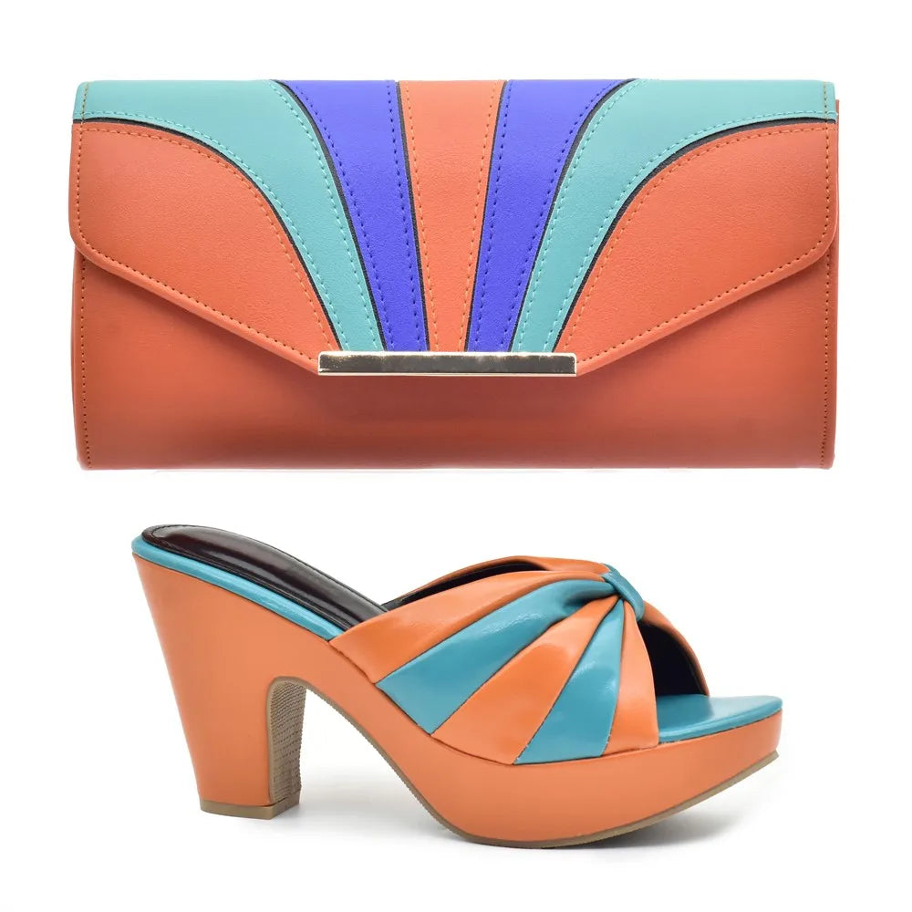Italian Design Fashion African Women's High Heel Comfortable Shoes and Bags Set Leather Wedges Shoes for Women