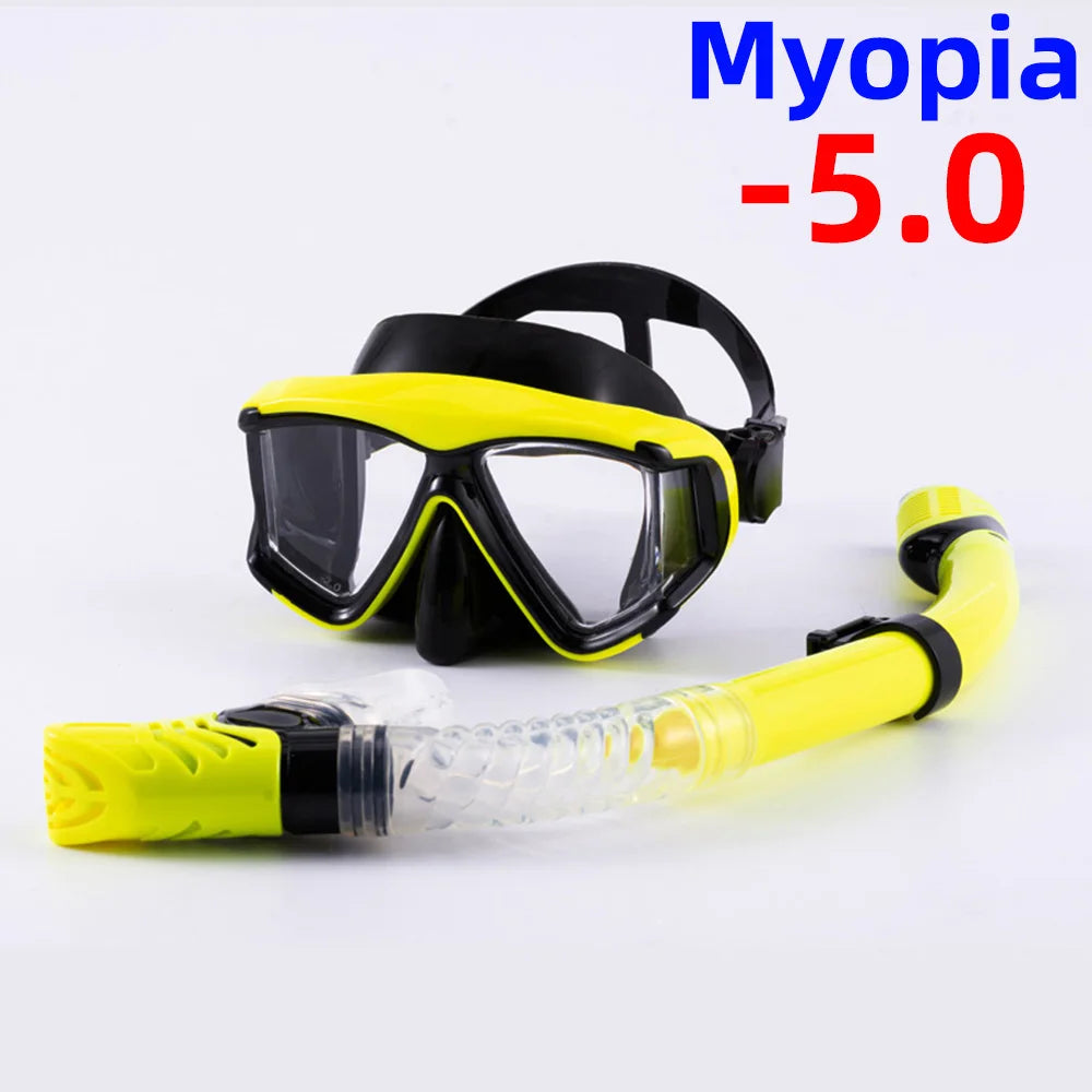 Optical Myopia Snorkel Set Diving Mask Nearsighted Swimming Goggles Short Sighted Panoramic Wide View Adults Youth -1.0To-6.0