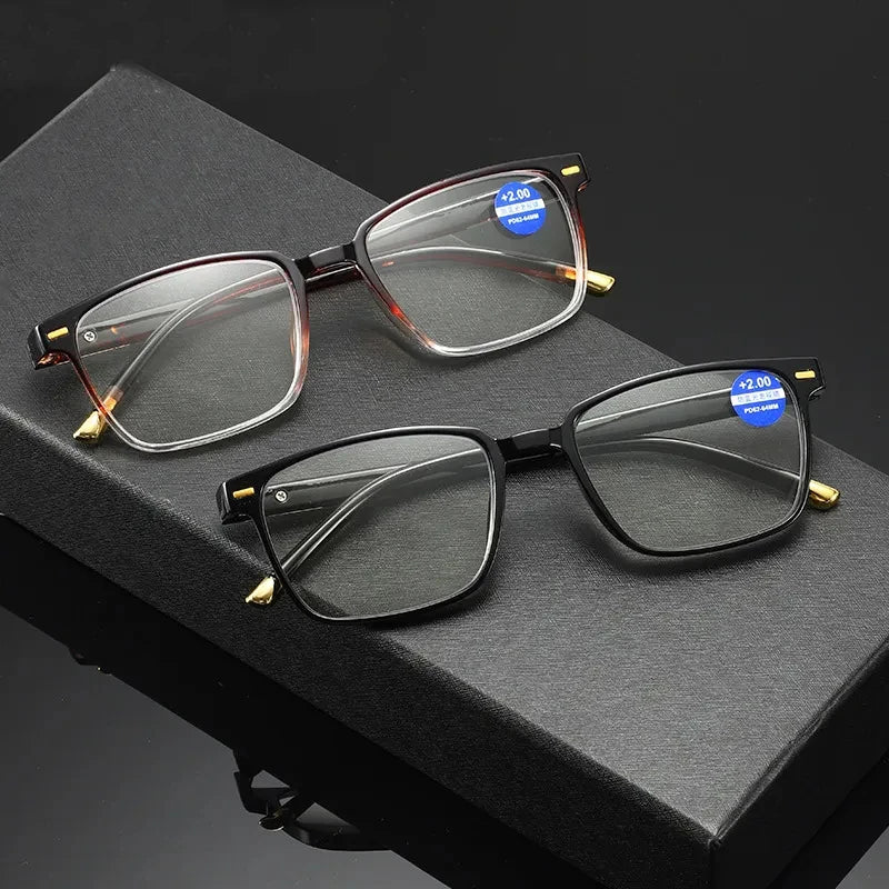 Retro Unisex Square Resin Anti-Blue Light Spring Hinge Reading Glasses, Men Women Blue Ray Blocking Hyperopia Glasses