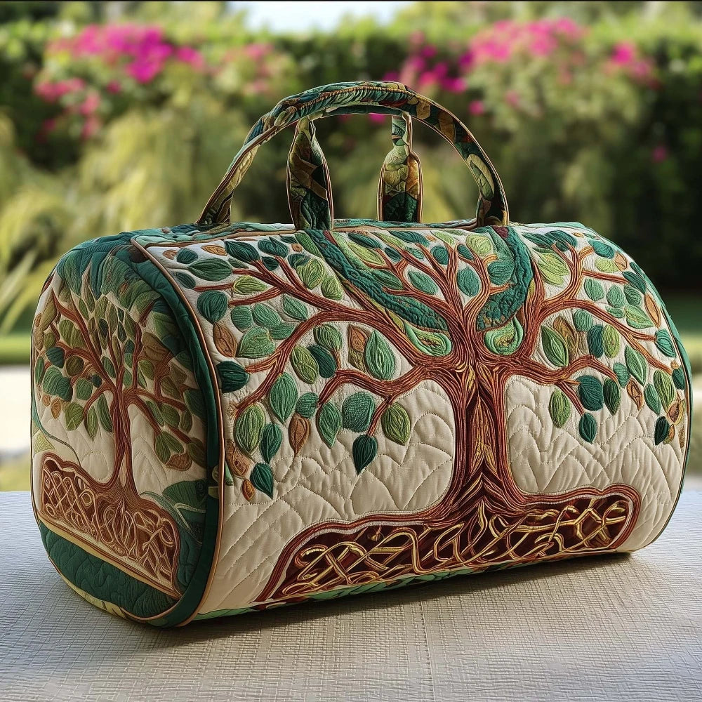 Quilted Duffle Bag Colorful Tree Travel Tote Bags for Men Women Weekender Bag with Colors Leaves Camping Hiking Picnic Festival