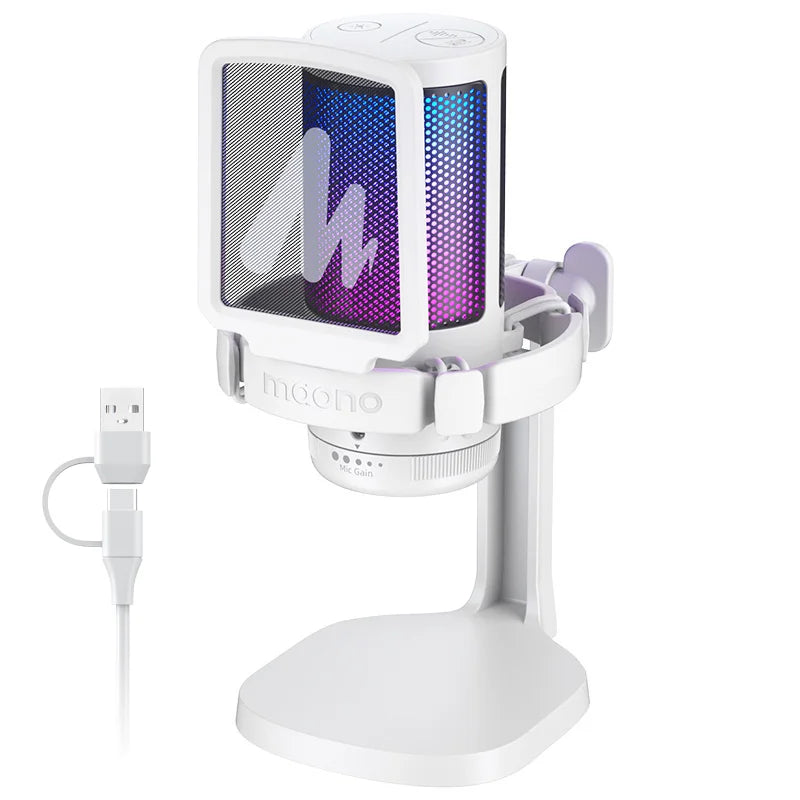 DGM20 Gaming Microphone,USB Microphone Condenser Mic RGB Gaming Mic with Noise reduction software,Mic Gain,One Key Mute