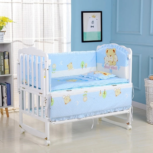 6-Pcs Cotton Nursery Crib Bedding Set – Unisex Set with 4 Bumpers, Mattress & Pillow